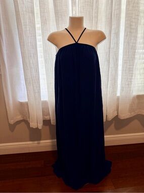 Blue Life Navy Backless Strappy Boho Maxi Dress M Rayon